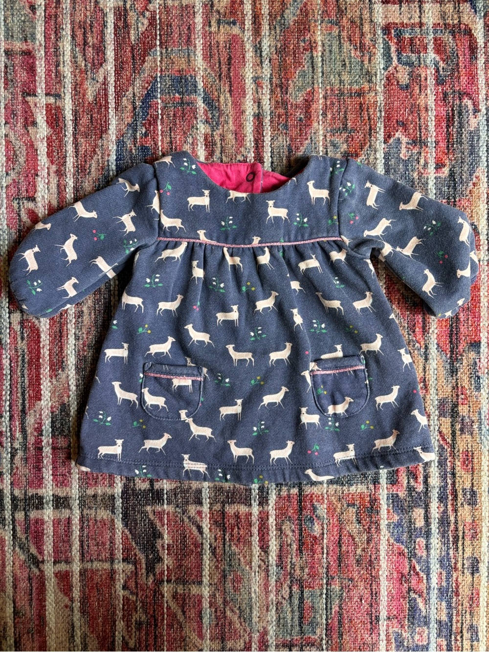 Baby Boden 0-3m Deer Print Sweatshirt Dress